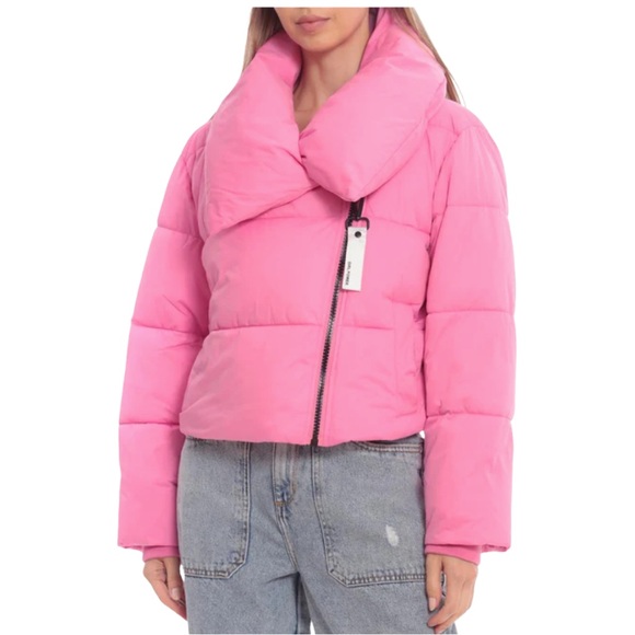 Avec Les Filles Jackets & Blazers - AVEC LES FILLES PINK HEAVYWEIGHT CROPPED PUFFER JACKET